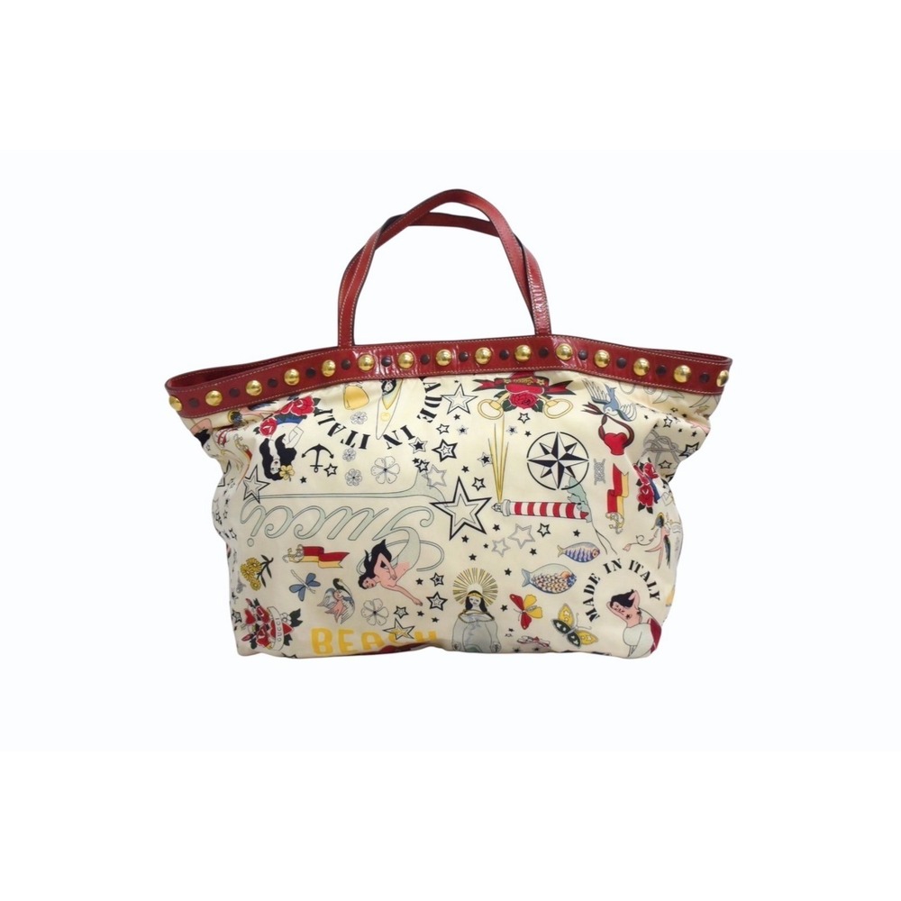 Gucci Shopper Multicolor Tote Red Beach Bag Shoulder White
